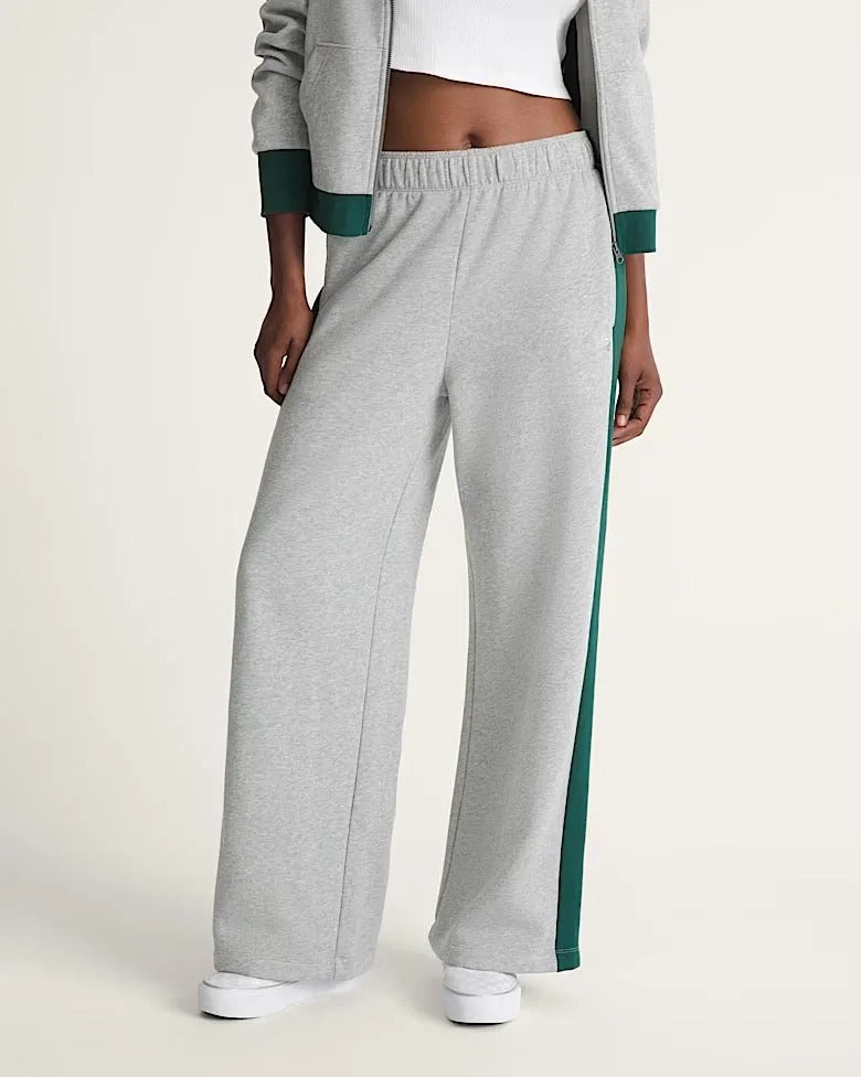 Grey two-piece tracksuit with zip jacket and wide-leg pants